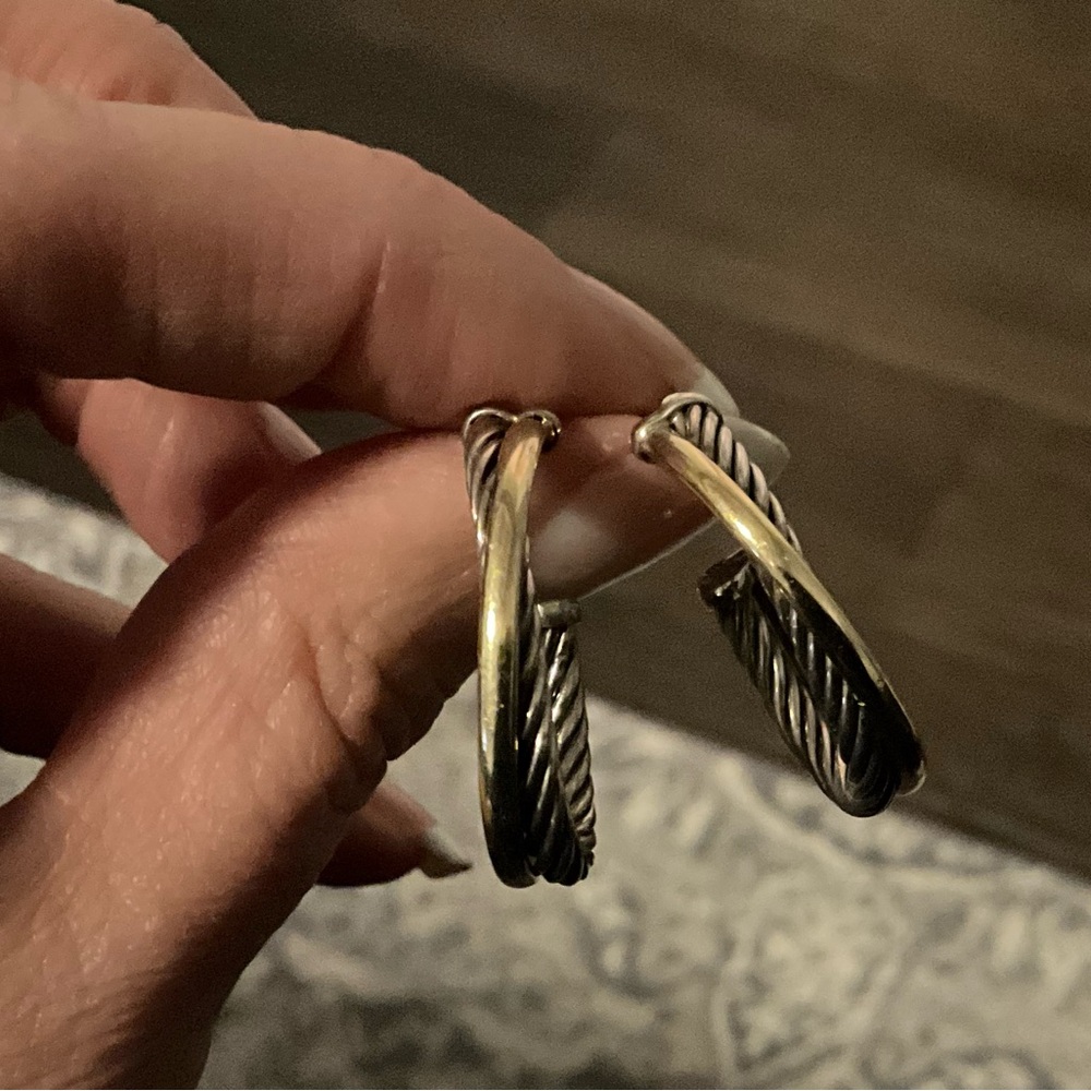 David Yurman Oblong Crossover Earrings Silver 18K gold